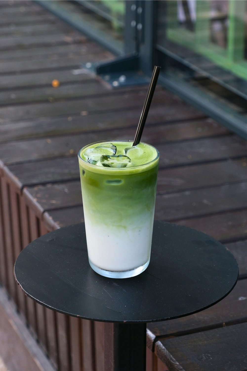 Iced matcha latte in a glass